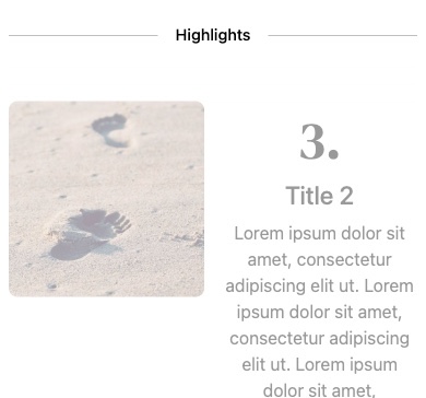 Cocoa iOS-Feed — zweite Ansicht mit einer Highlights-Karte (Fußabdruck im Sand) und ausführlichem Beschreibungstext.